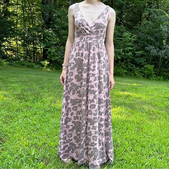 GARNET HILL soft floral pink gray maxi dress, S. - Picture 3 of 11